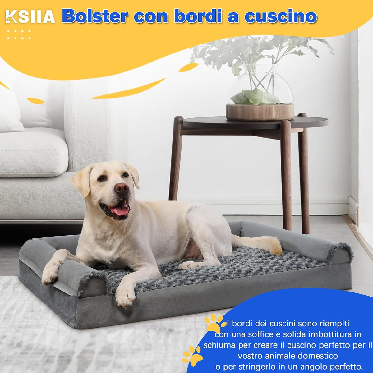 Cuccia per Cane Interno Taglia Grande, Divano Sfoderabile E Lavabile (111X81X18Cm), Xl-Plus Grigio