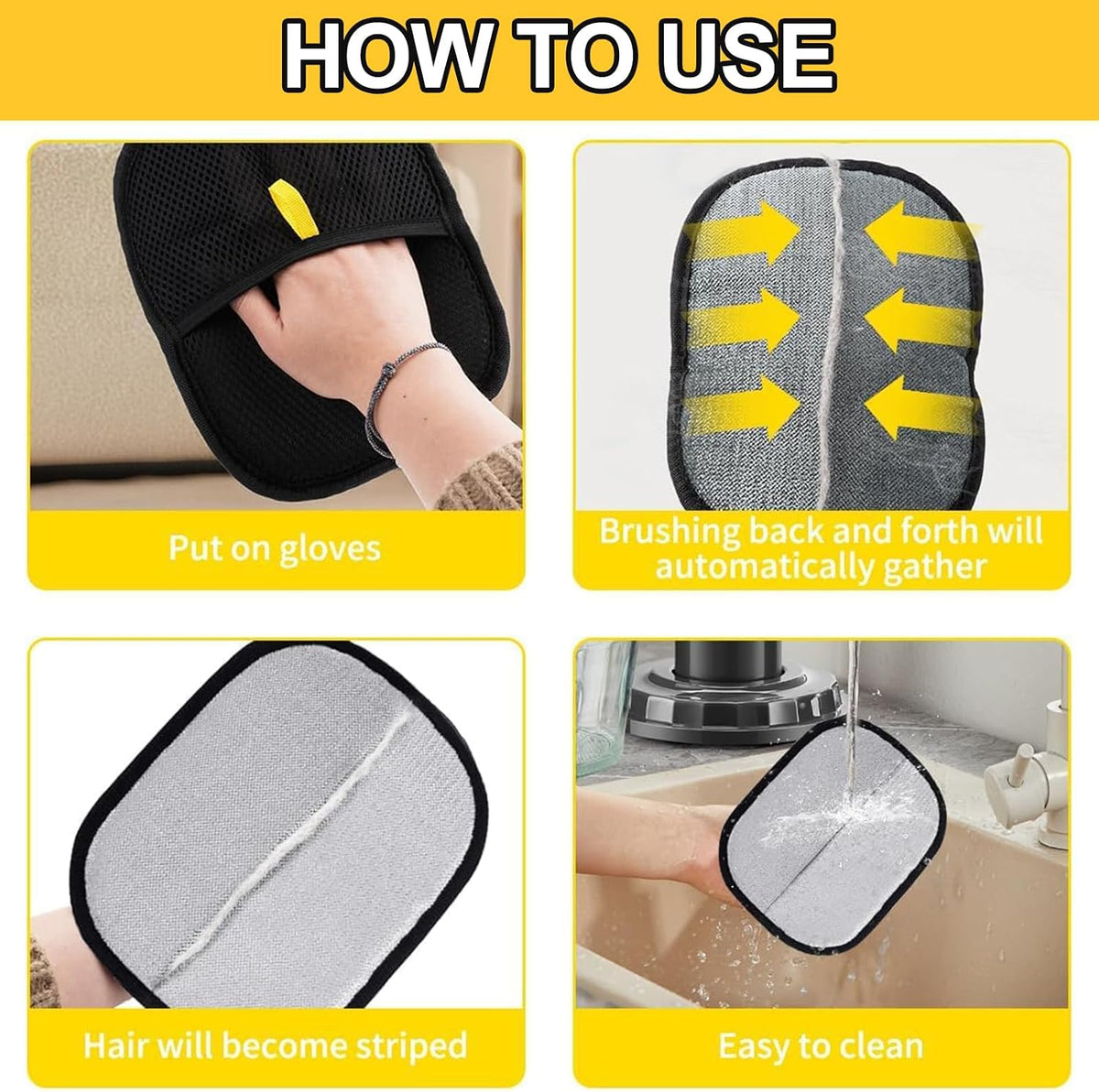 Pet Grooming Gloves, Double-Sided Pet Grooming Gloves, Pets Static Hair Removal Glove, Removal Glove for Pets Hair, Applica Può Rimuovere Rapidamente Peli Vesti