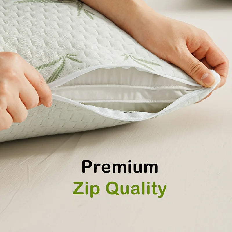 2Pcs Waterproof Bamboo Pillowcases (Without Core), Cooling & Soft & Anti-Bacterial Pillow Protectors with Zipper Pillow Cover