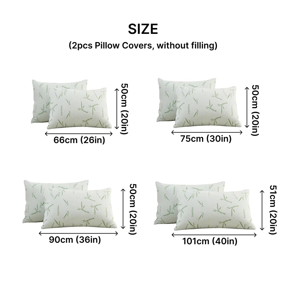 2Pcs Waterproof Bamboo Pillowcases (Without Core), Cooling & Soft & Anti-Bacterial Pillow Protectors with Zipper Pillow Cover