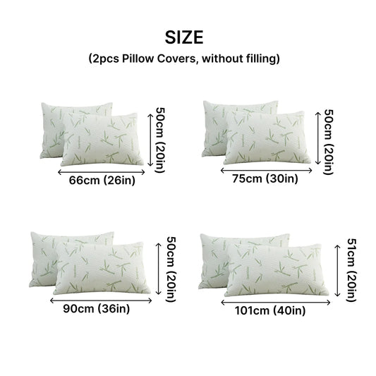 2Pcs Waterproof Bamboo Pillowcases (Without Core), Cooling & Soft & Anti-Bacterial Pillow Protectors with Zipper Pillow Cover