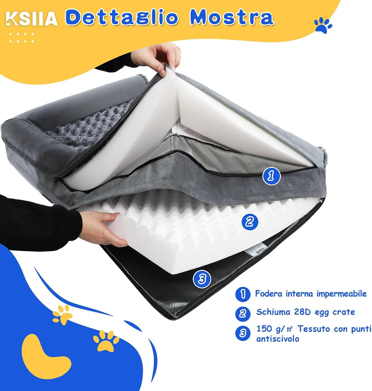 Cuccia per Cane Interno Taglia Grande, Divano Sfoderabile E Lavabile (111X81X18Cm), Xl-Plus Grigio