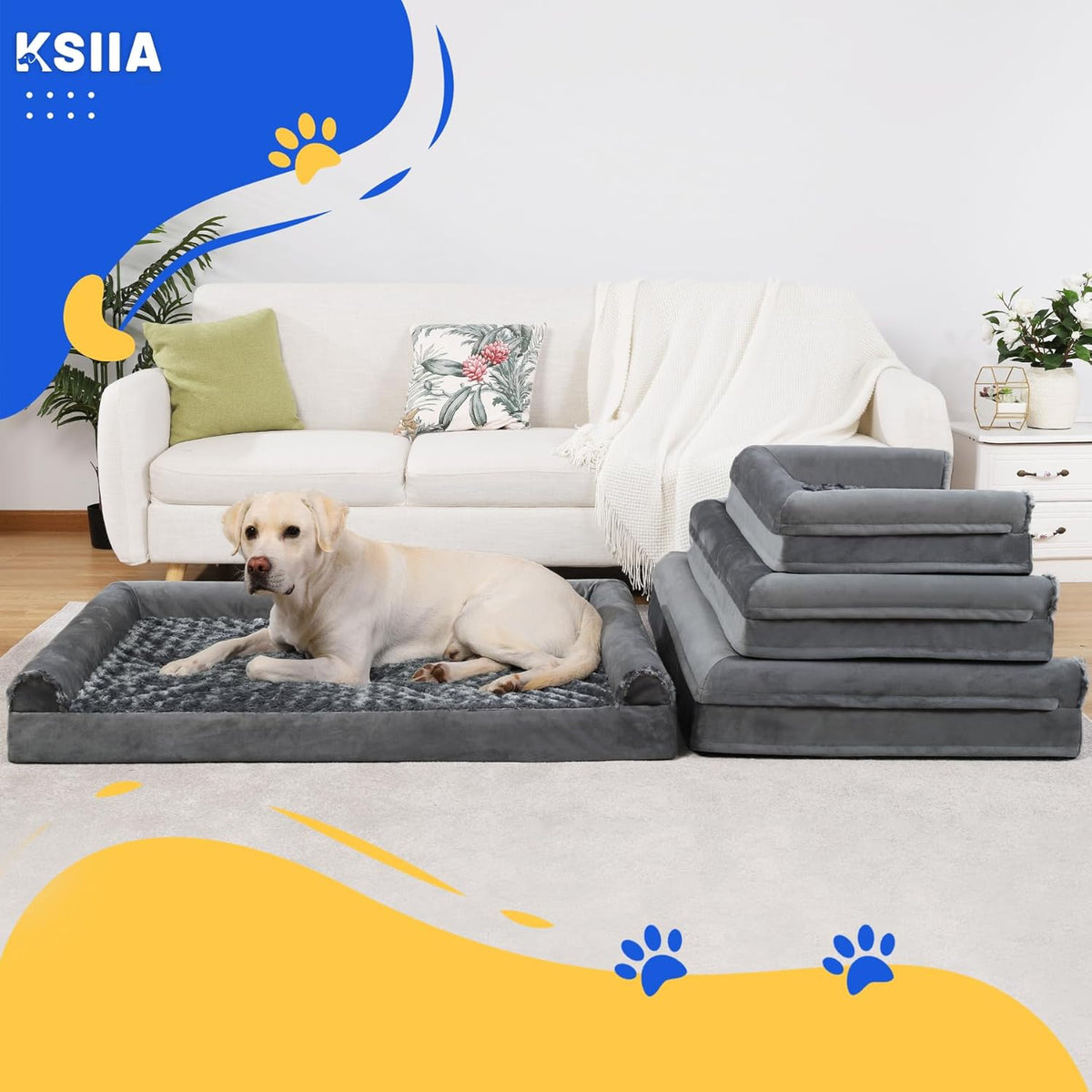 Cuccia per Cane Interno Taglia Grande, Divano Sfoderabile E Lavabile (111X81X18Cm), Xl-Plus Grigio