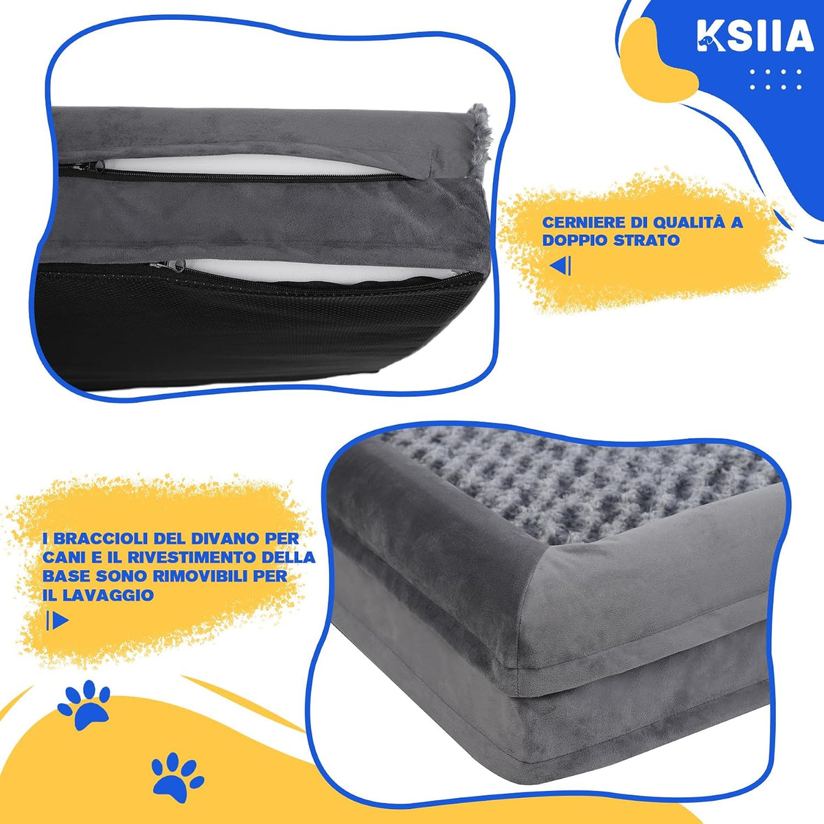 Cuccia per Cane Interno Taglia Grande, Divano Sfoderabile E Lavabile (111X81X18Cm), Xl-Plus Grigio
