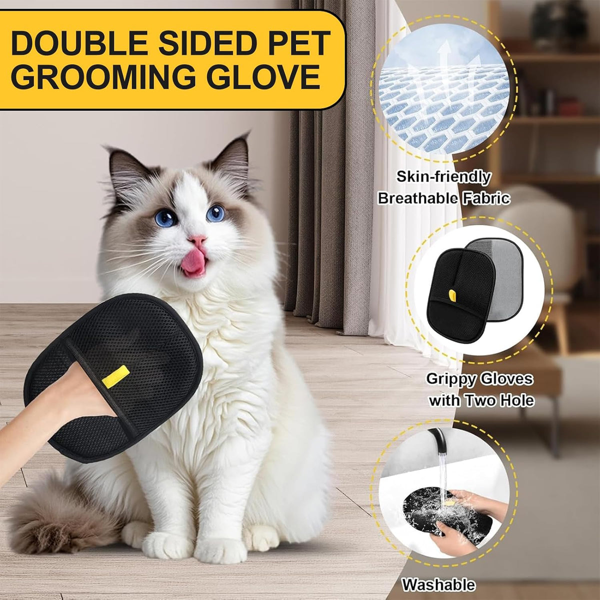 Pet Grooming Gloves, Double-Sided Pet Grooming Gloves, Pets Static Hair Removal Glove, Removal Glove for Pets Hair, Applica Può Rimuovere Rapidamente Peli Vesti