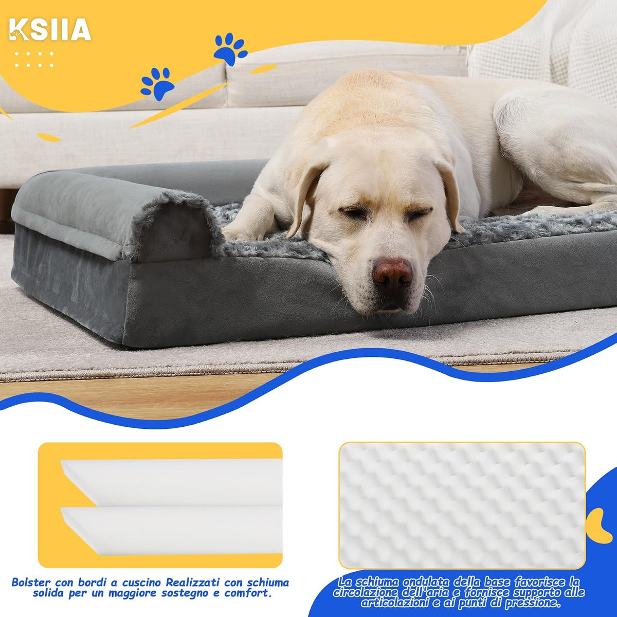 Cuccia per Cane Interno Taglia Grande, Divano Sfoderabile E Lavabile (111X81X18Cm), Xl-Plus Grigio