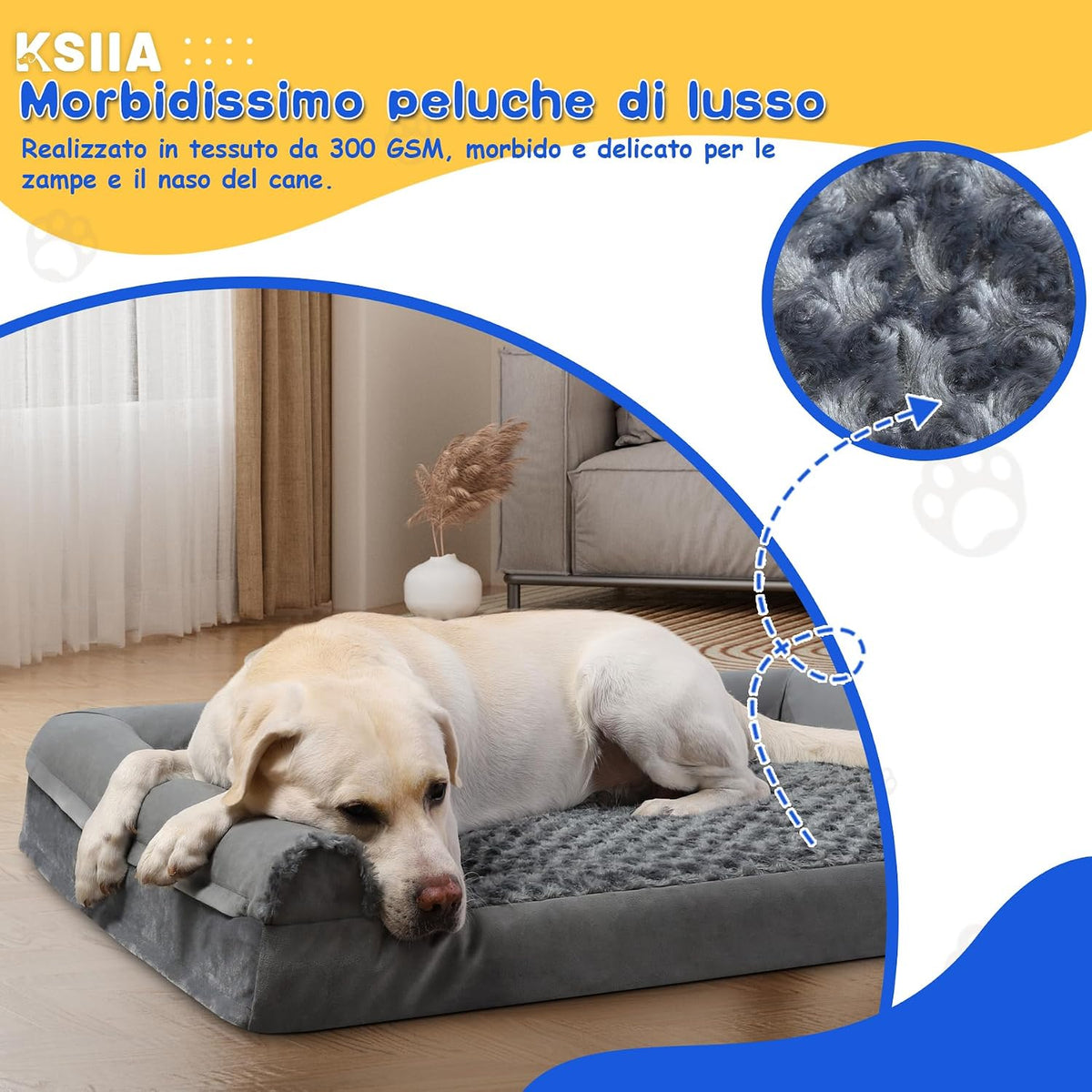 Cuccia per Cane Interno Taglia Grande, Divano Sfoderabile E Lavabile (111X81X18Cm), Xl-Plus Grigio